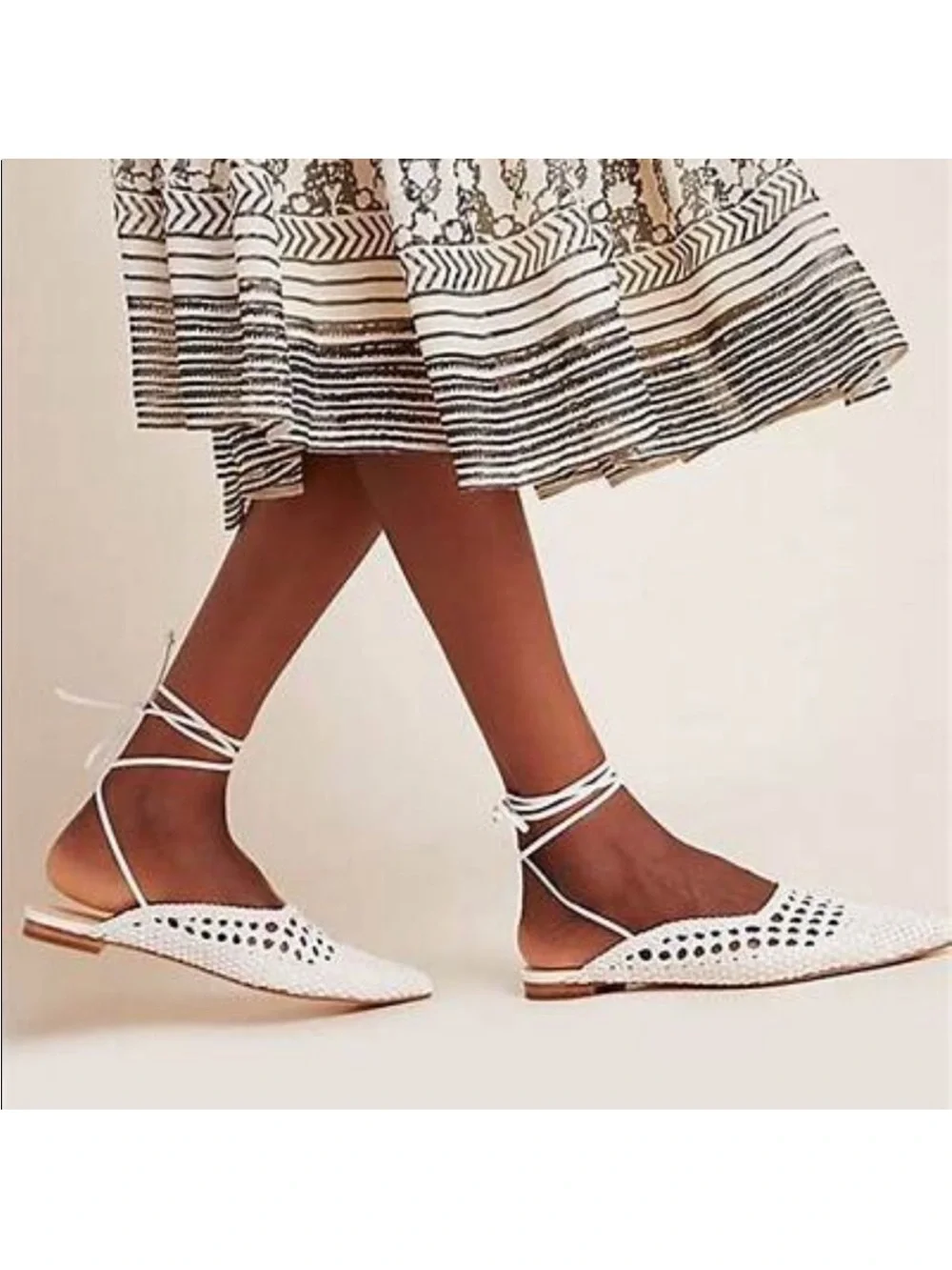 Anthropologie Minghui Woven Leather Pointed-Toe Lace-Up‎ Flats